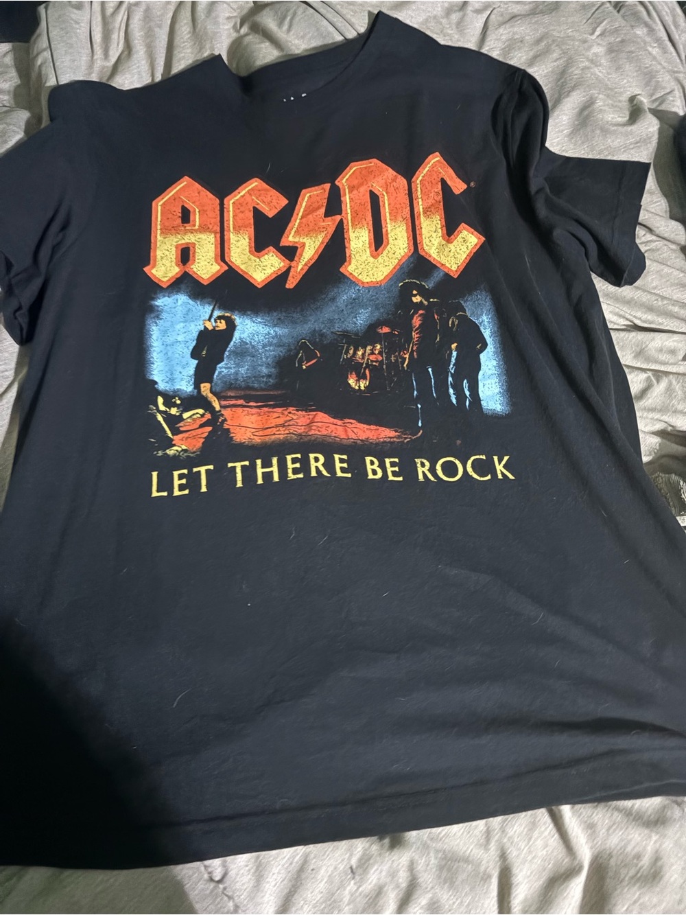 AC/DC Black Tee with Distressed Orange and Yellow Print